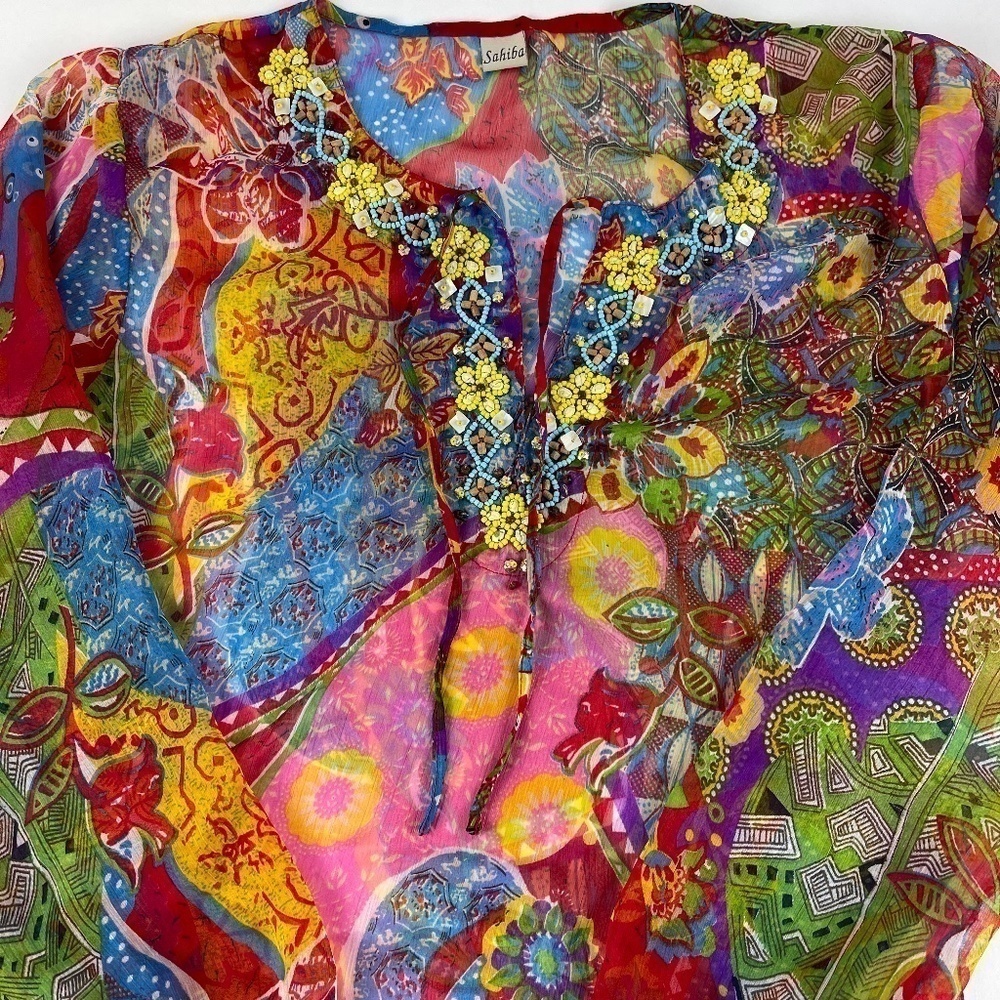 Sahiba Womens Blouse Coverup Multicolor Beaded - Picture 2 of 8